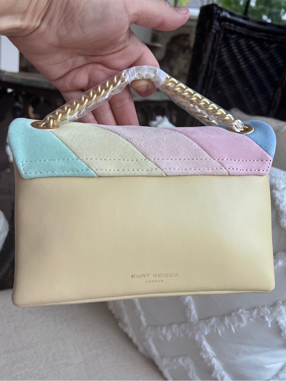 Kurt Geiger Kensington rainbow Mini shoulder crossbody suede leather bag pastel - Picture 12 of 17